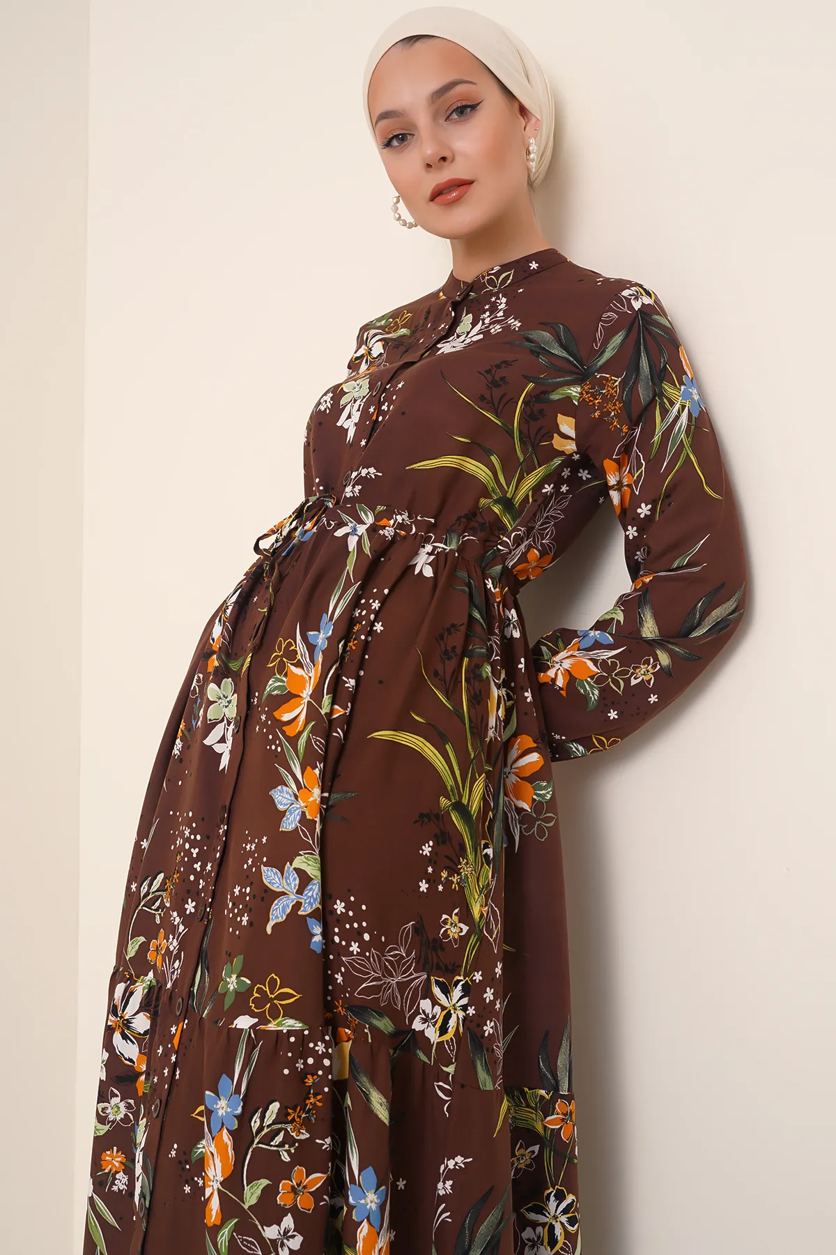 Bigdart  2144 Hijab-Kleid mit Richterkragen – Braun
