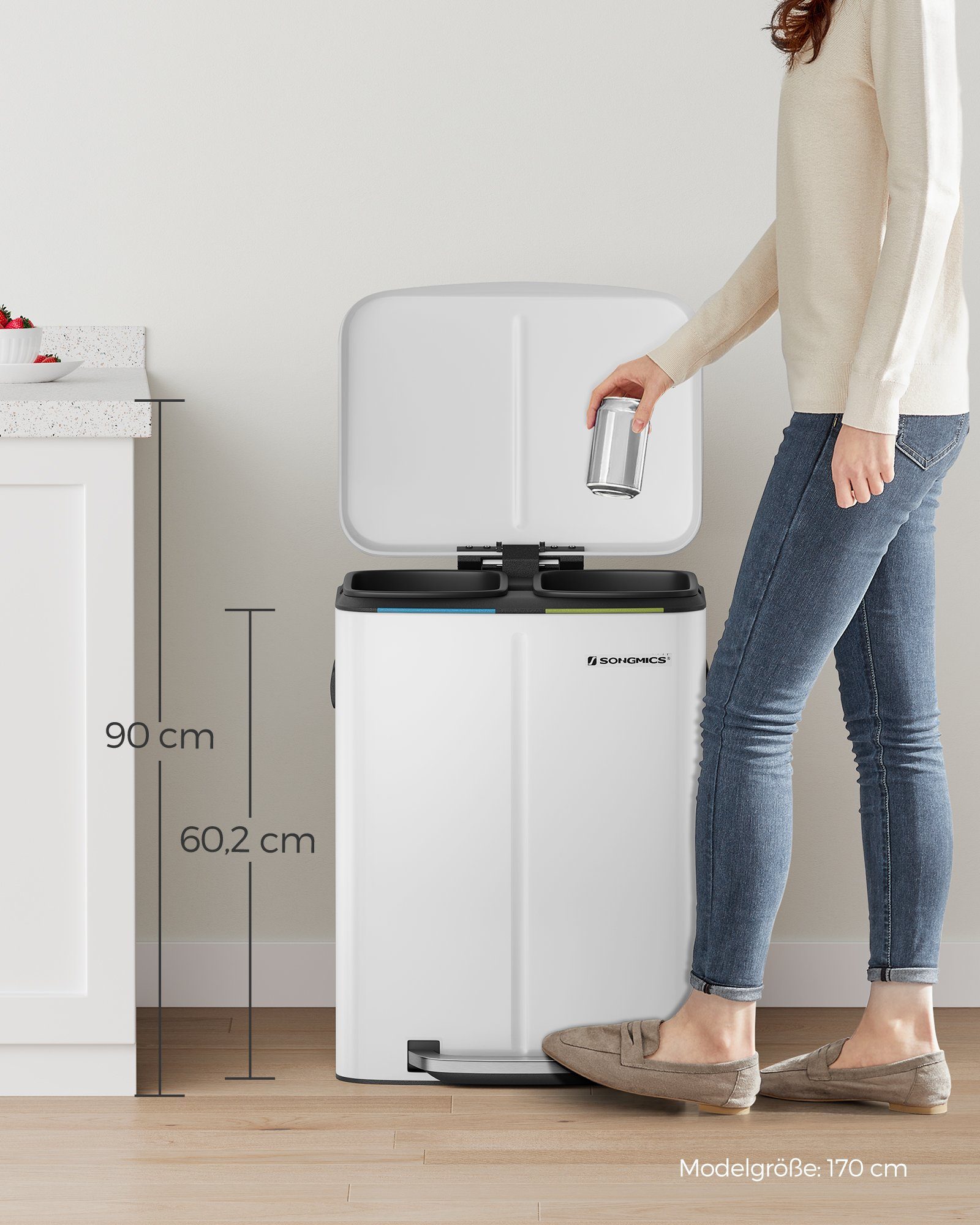 SONGMICS Mülleimer Abfalleimer, 2 x 20 L, Treteimer aus Metall