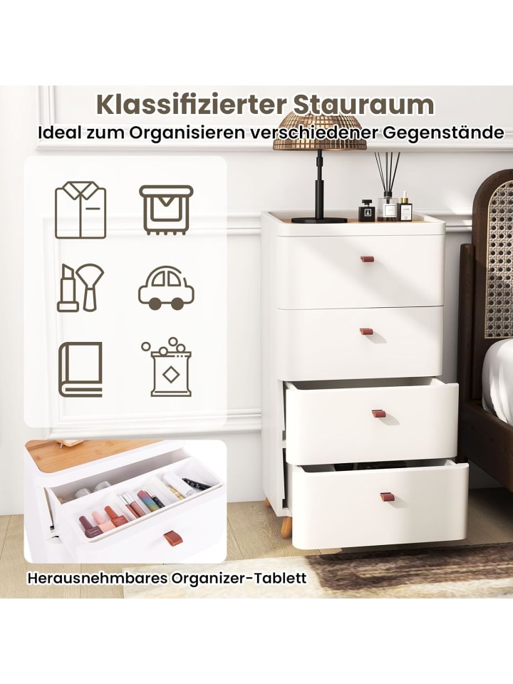 COSTWAY Nachtschrank mit 4 Schubladen 42 x 32 x 81,5cm in Weiß günstig kaufen onesize