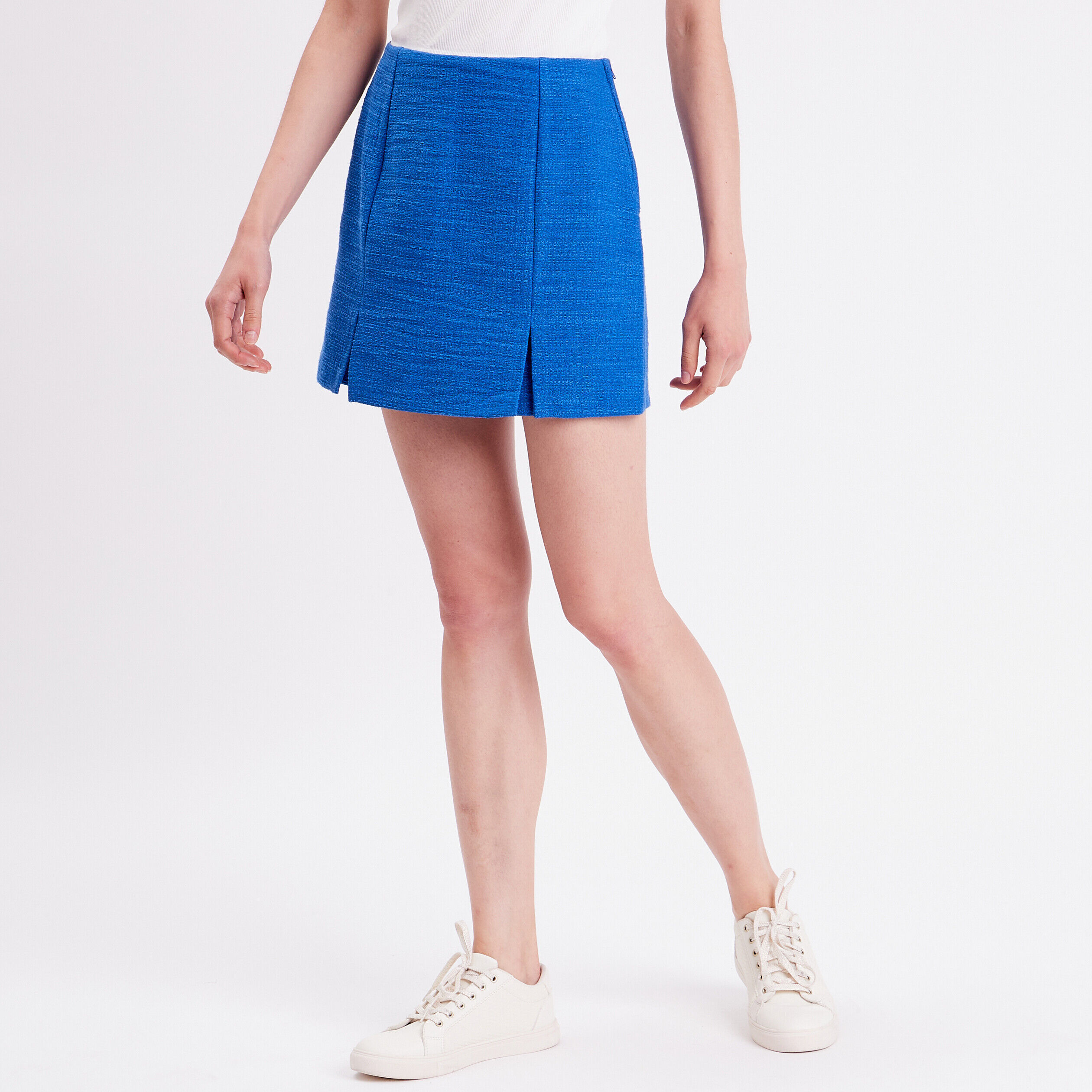 Jupe-short droite avec fentes bleu roi femme | Cache Cache