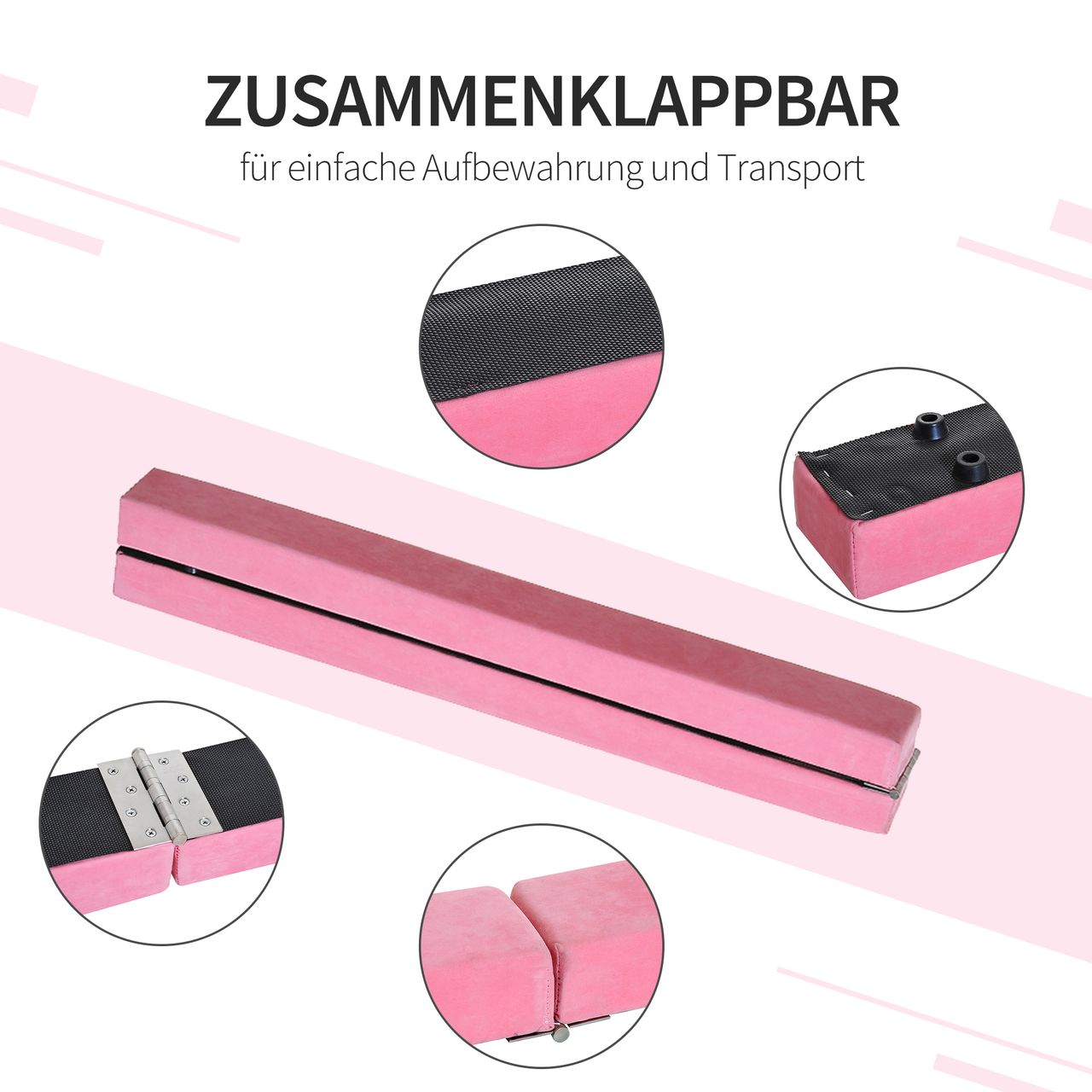 HOMCOM 210 cm Schwebebalken Turnbalken Indoor Outdoor Balance Beam Klappbarer Turnbalken Balance Balken Balancierbalken bis 120 kg Rosa