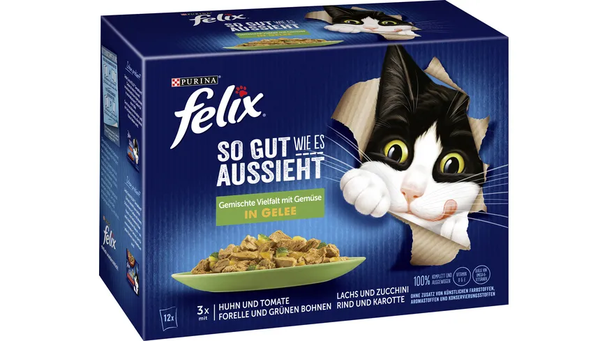 FELIX So gut wie es aussieht in Gelee Gemischte Vielfalt mit Gemüse Katzennassfutter 1020 g