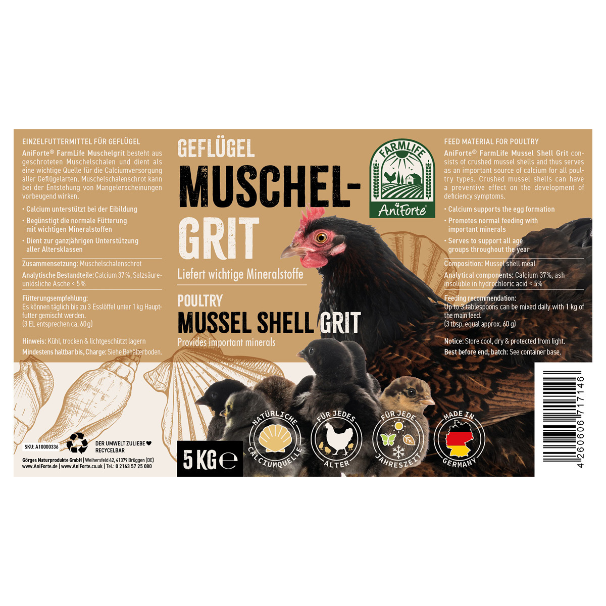 Aniforte Futter & Heu Aniforte FarmLife Muschelgrit für Hühner 5kg