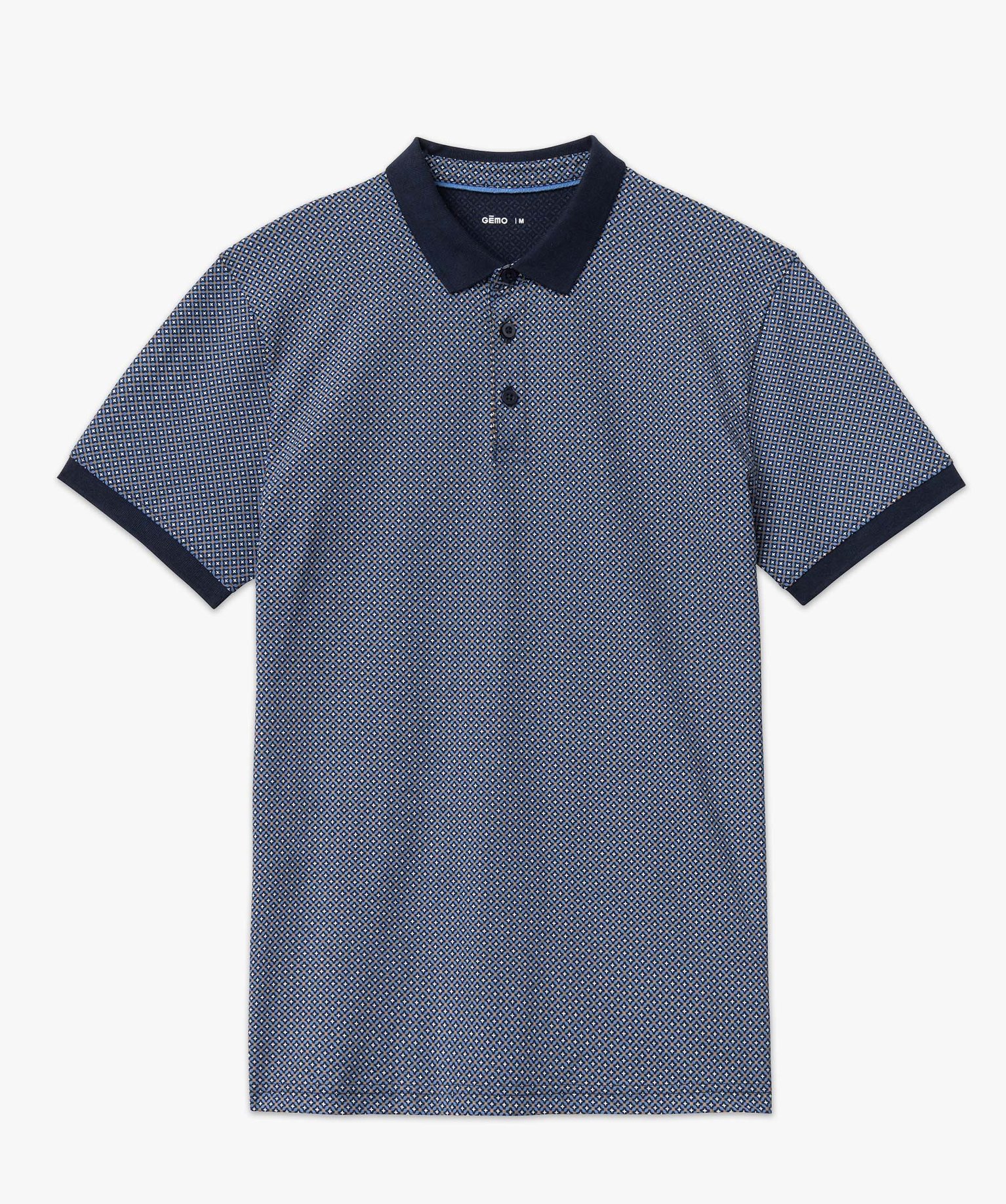 Polo homme à manches courtes et petits motifs bleu fonce | GEMO