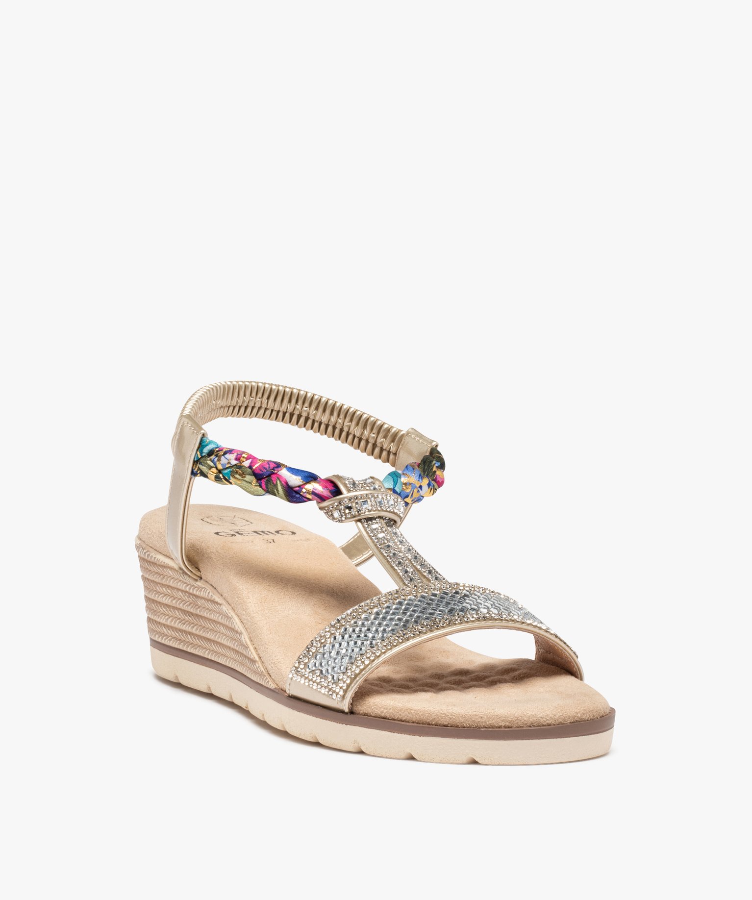 Sandales femme compensées à strass argent | GEMO