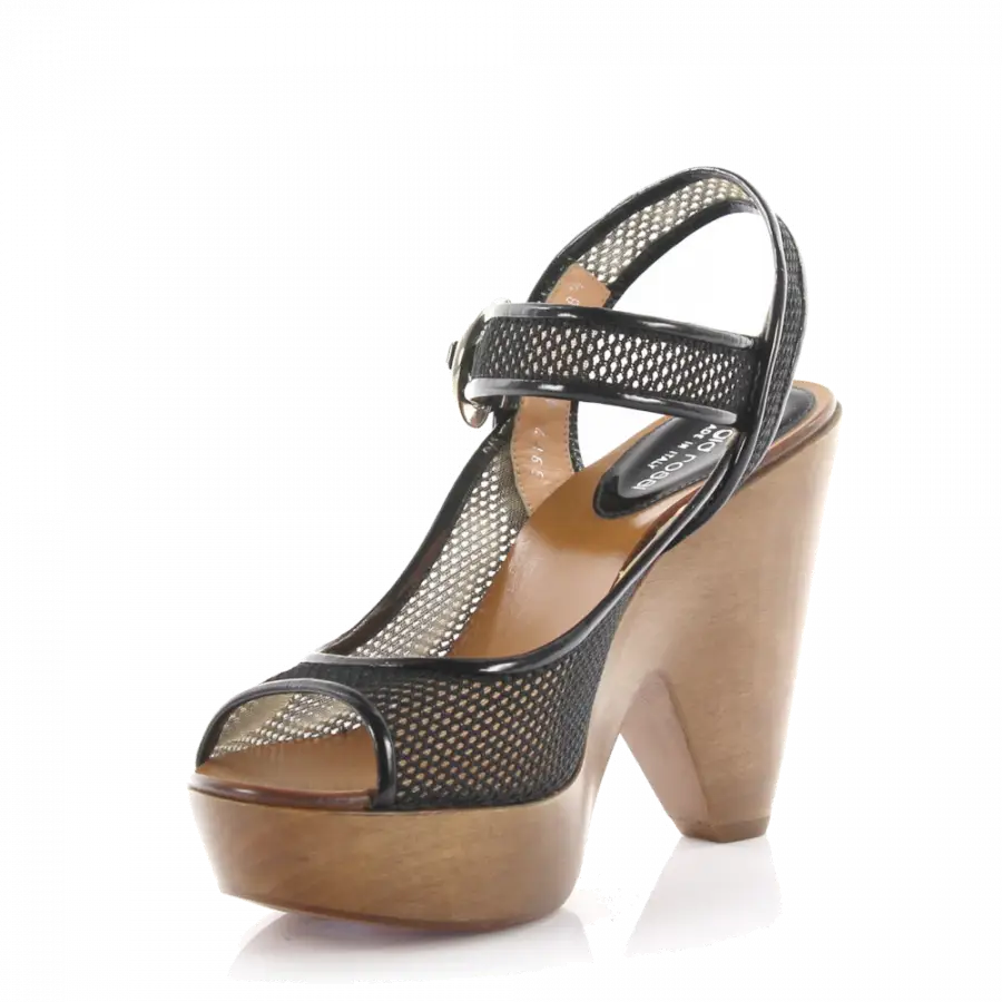 Sergio Rossi - Sandalen Plateau Riemchen Mesh schwarz - schwarz