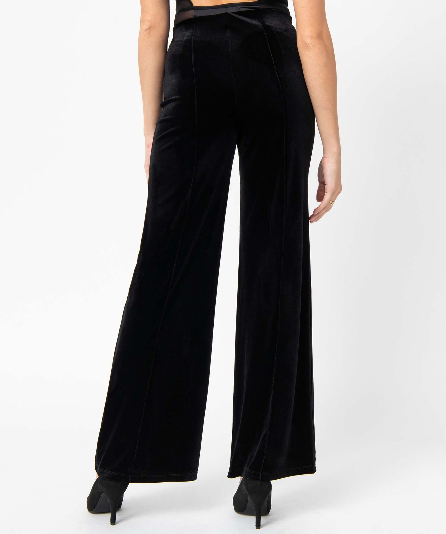 Pantalon femme en velours coupe ample noir | GEMO