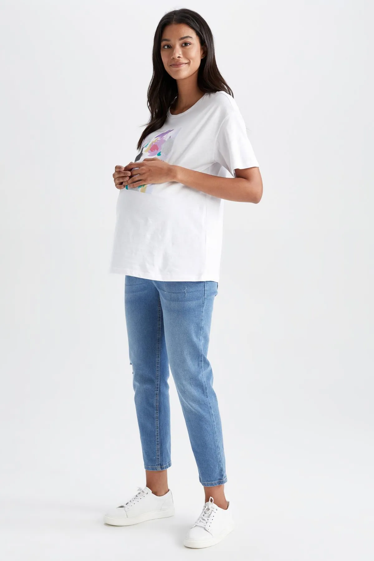 DeFacto  Zerrissene, detaillierte Boyfriend-Umstandshose mit hoher Taille und Standard-Umstandshose