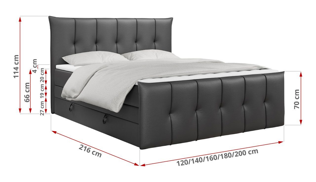 MKS MÖBEL Boxspringbett PREMIUM 11 KING, Bettkasten und Zwei Matratzen - Multipocket-Matratze und Topper