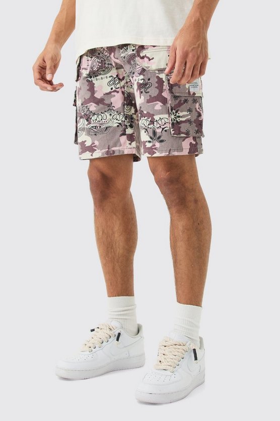 Lockere Camouflage Cargo-Shorts mit Bandana-Print