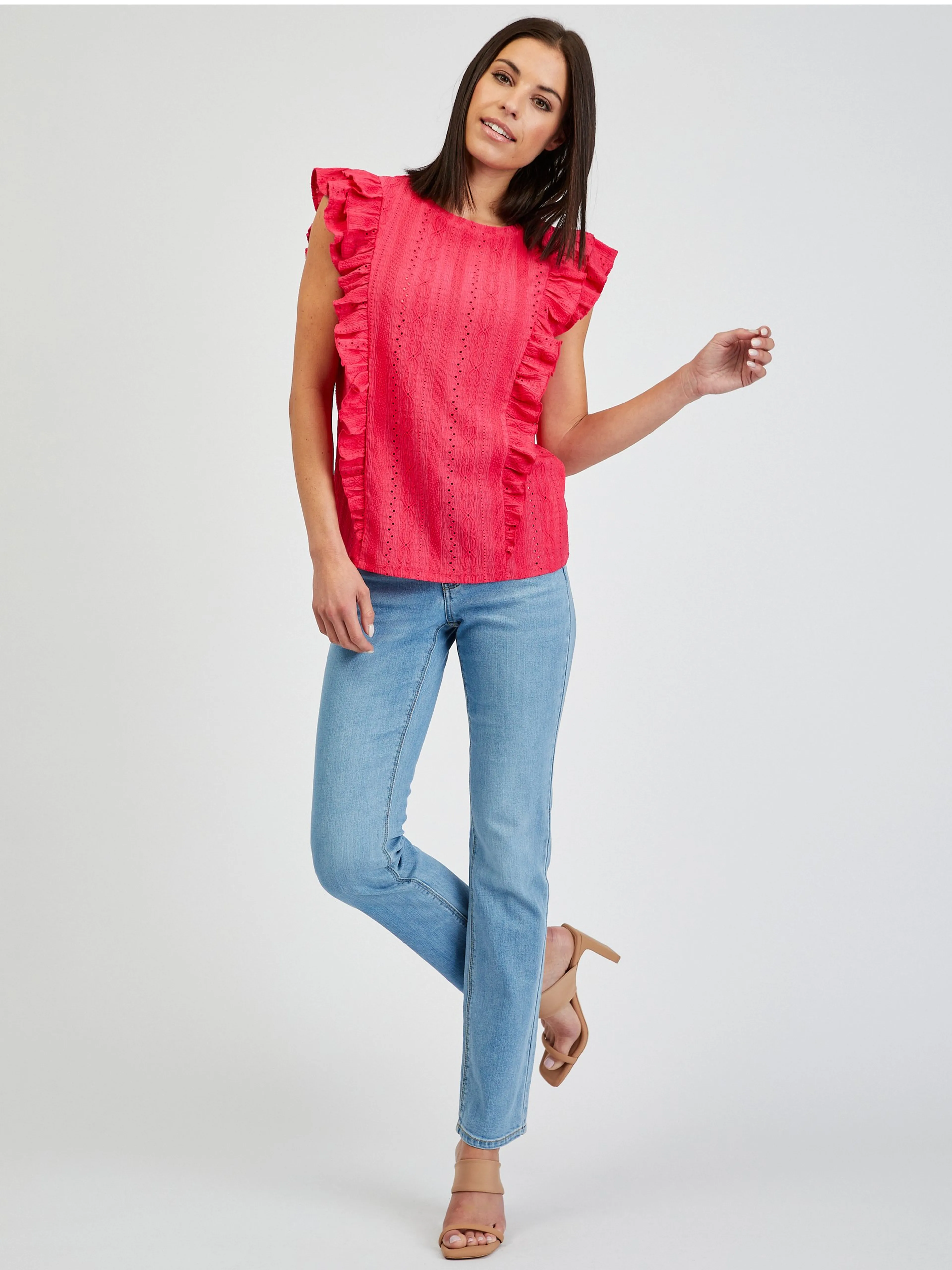 Dunkelrosa Damen Rüschen-T-Shirt ORSAY