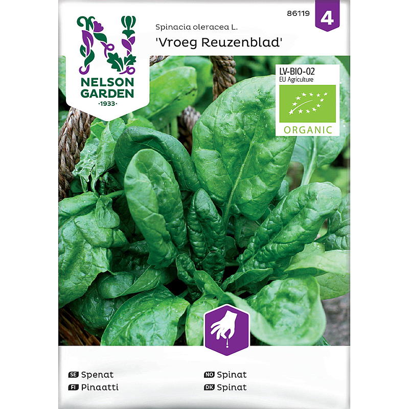 Nelson garden Frø Spinat Vroeg Reuzenblad, organic