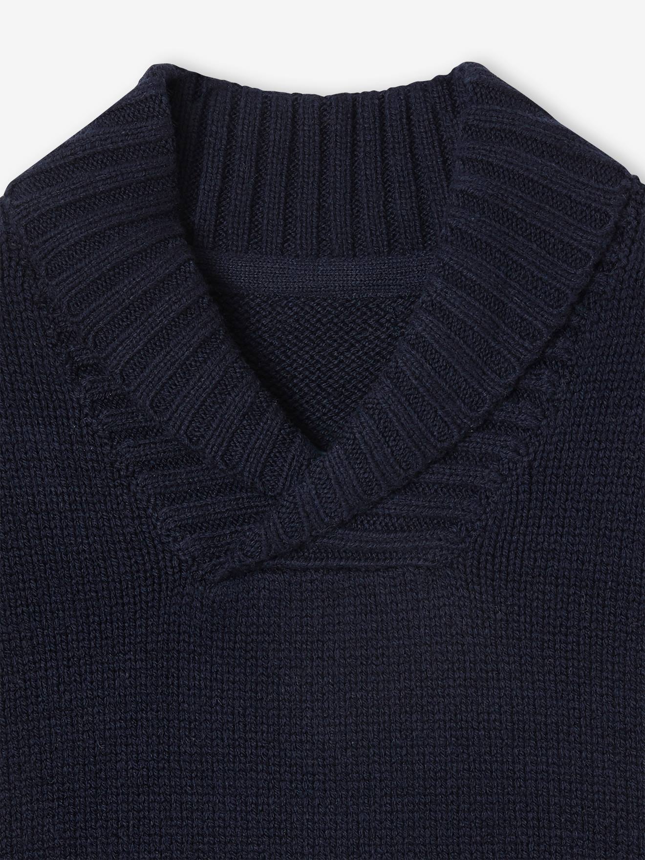 Pull col châle garçon maille moulinée marine
