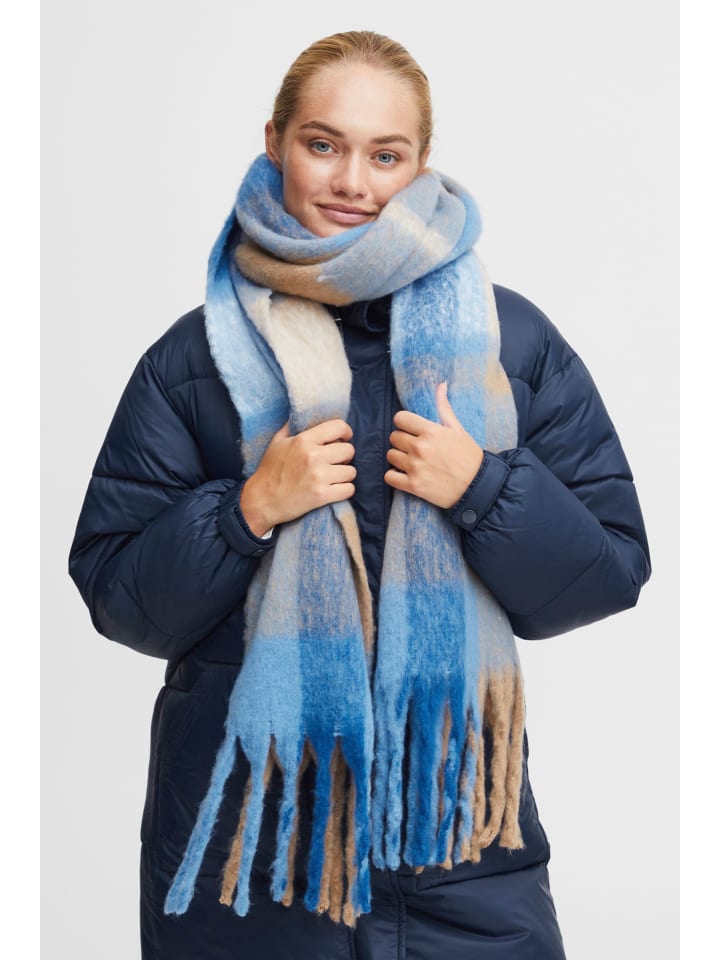 Oxmo Strickschal OXVIVISCARF 21800192-ME Winterlicher Strickschal mit auffälligem Karomuster in Blau günstig kaufen onesize