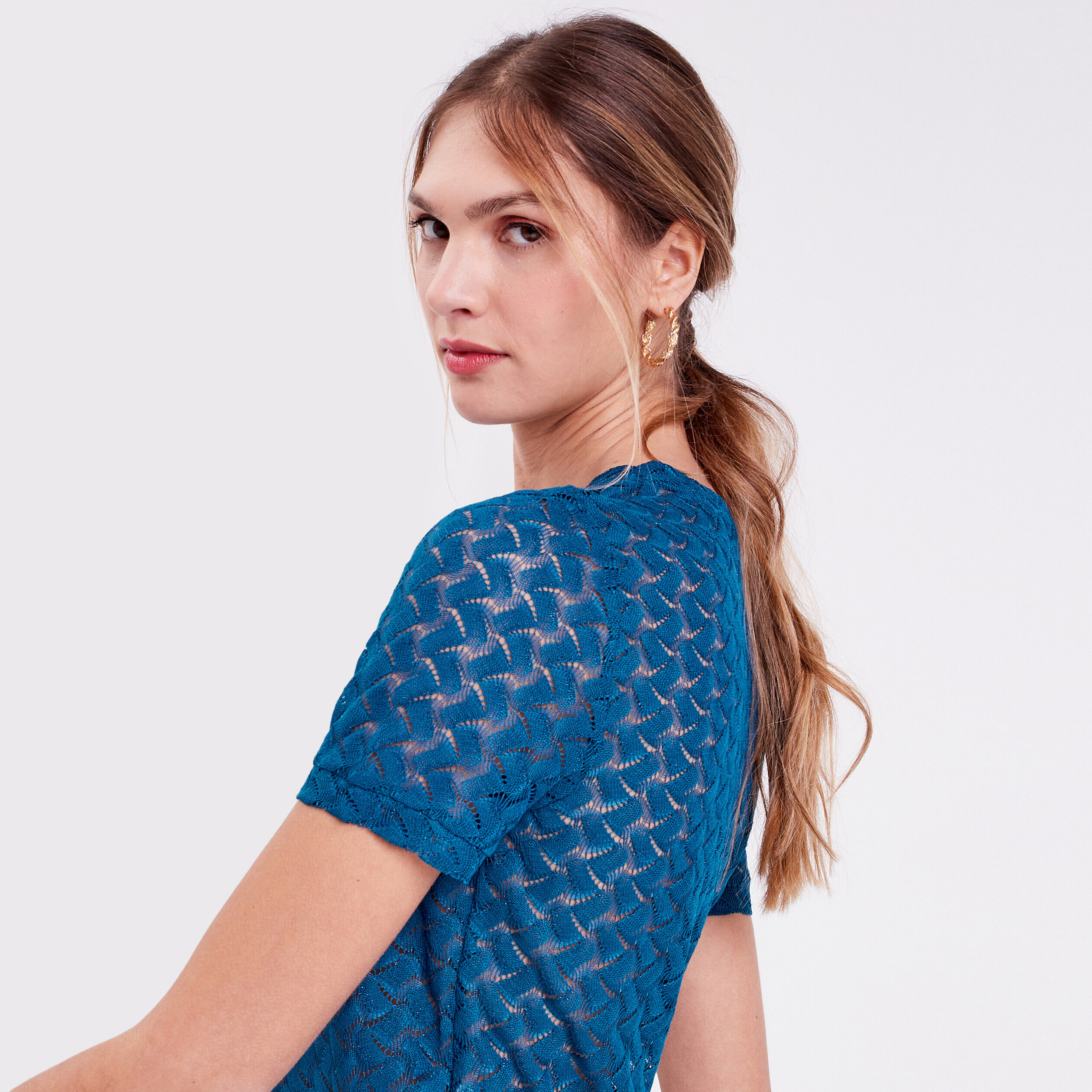 T-shirt avec manches courtes bleu canard femme | Cache Cache