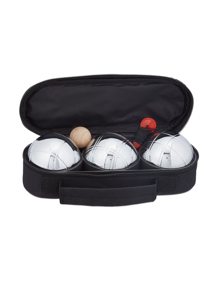 relaxdays 6-teiliges Boule Kugeln Set in Silber/ Schwarz günstig kaufen onesize