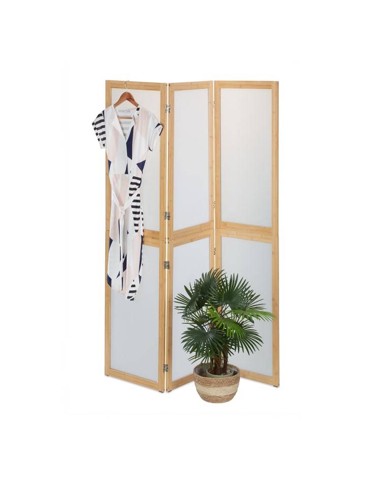relaxdays Paravent in Natur/ Weiß - (B)136,5 x (H)180 cm günstig kaufen onesize