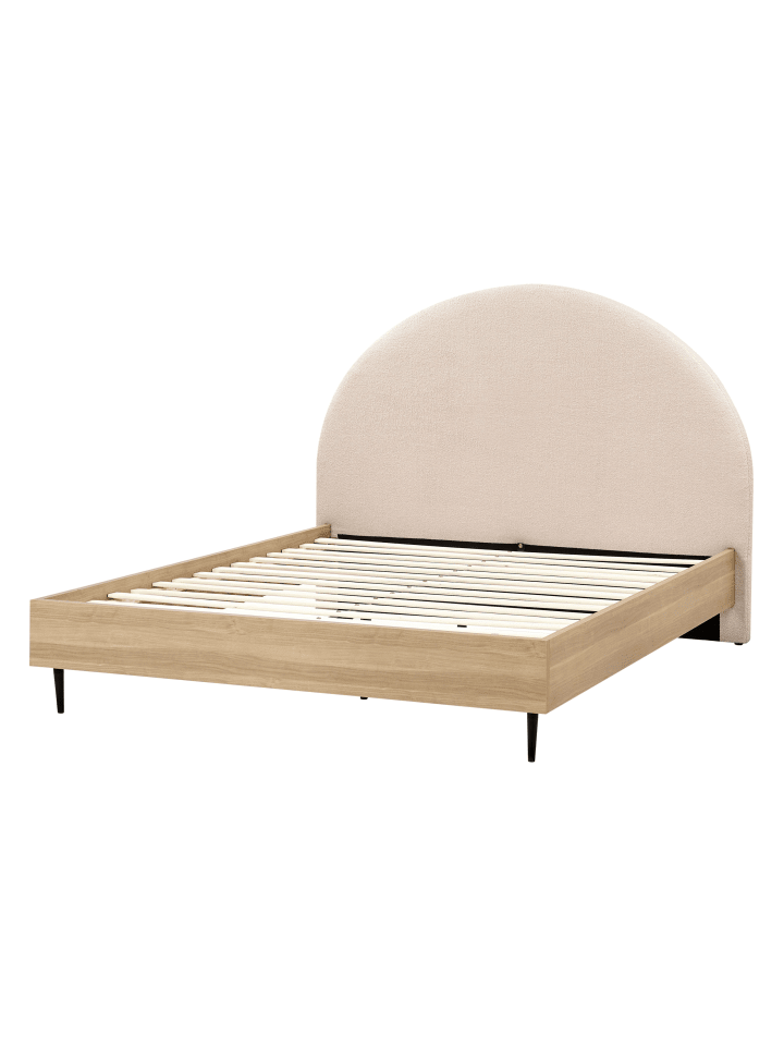 Beliani Doppelbett MILLAY in Beige/Heller Holzfarbton/Schwarz günstig kaufen onesize