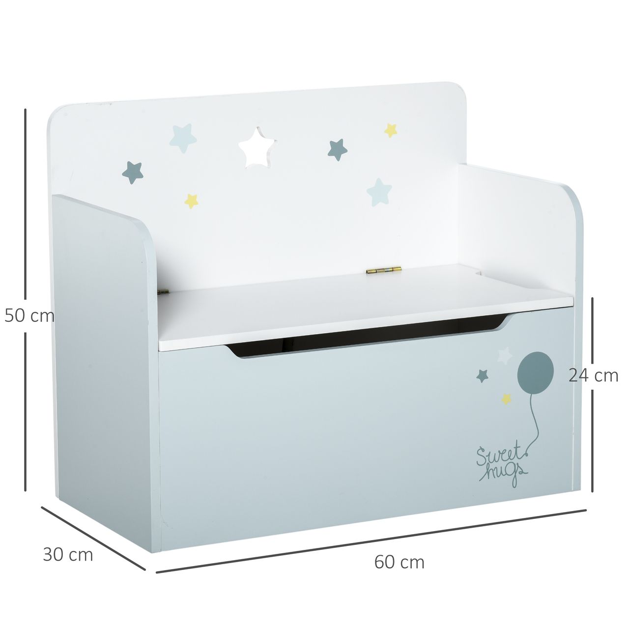 HOMCOM Kindersitzbank mit Stauraum 2-in-1 Truhenbank Spielzeugkiste Aufbewahrungstruhe 3-8 Jahre Kindermöbel Hellblau 60 x 30 x 50 cm