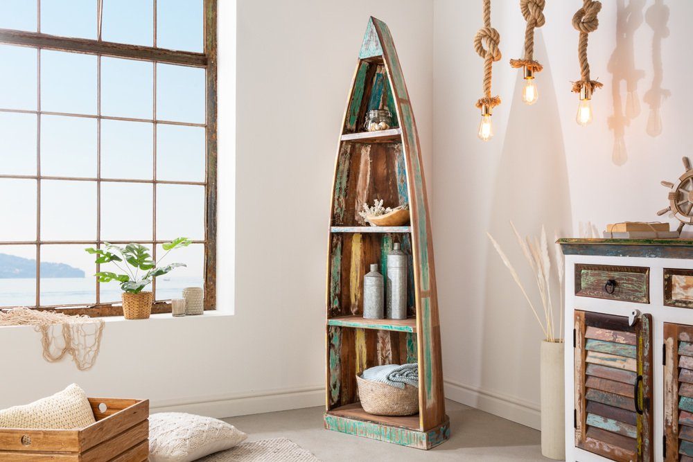 riess-ambiente Standregal JAKARTA 190cm natur / bunt, Einzelartikel 1-tlg., Wohnzimmer · Massivholz · Boot · stehend · Boho