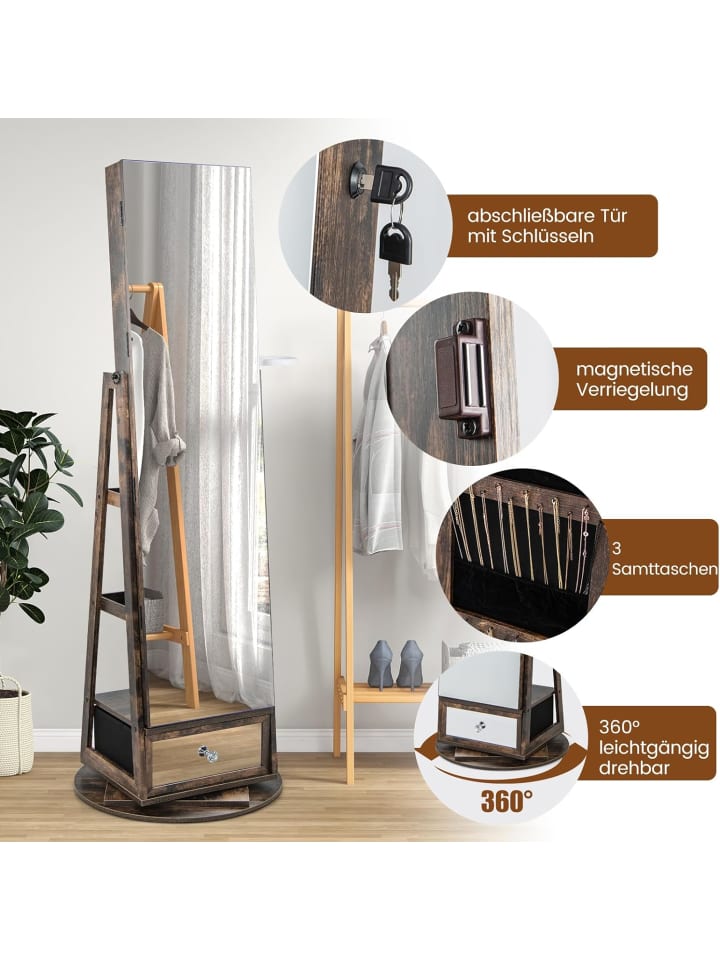 COSTWAY Schmuckschrank drehbar mit LED in Taupe günstig kaufen onesize