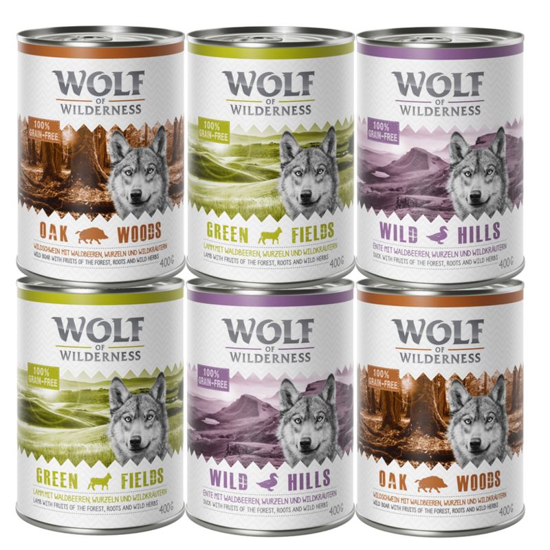 Wolf of Wilderness 12 kg Trockenfutter + 6 x 400 g Nassfutter