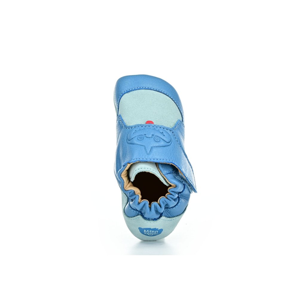 Affenzahn Krabbelschuh Leder Crawly Hai Blau