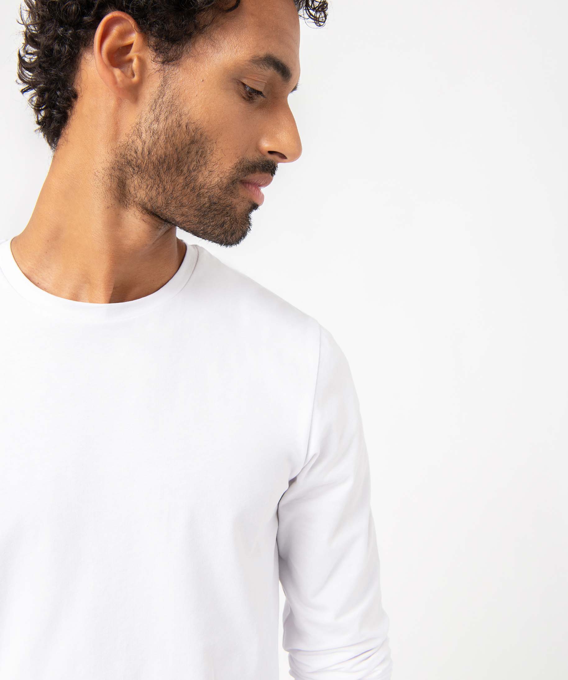Tee-shirt homme à manches longues et col rond coupe slim blanc | GEMO