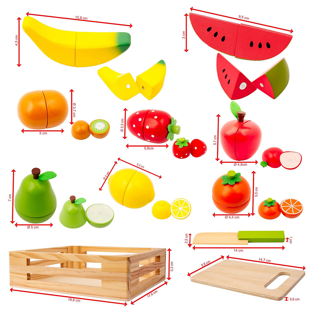 Kinderküche Zubehör Früchte aus Holz zum Schneiden mini Koch Holzspielzeug