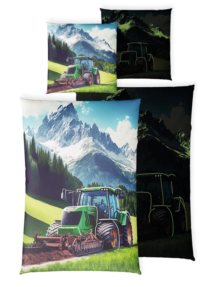 Carpe Sonno Kinderbettwäsche Jungen Traktor   10 Spielen in Grün günstig kaufen 135 x 200   80 x 80 cm