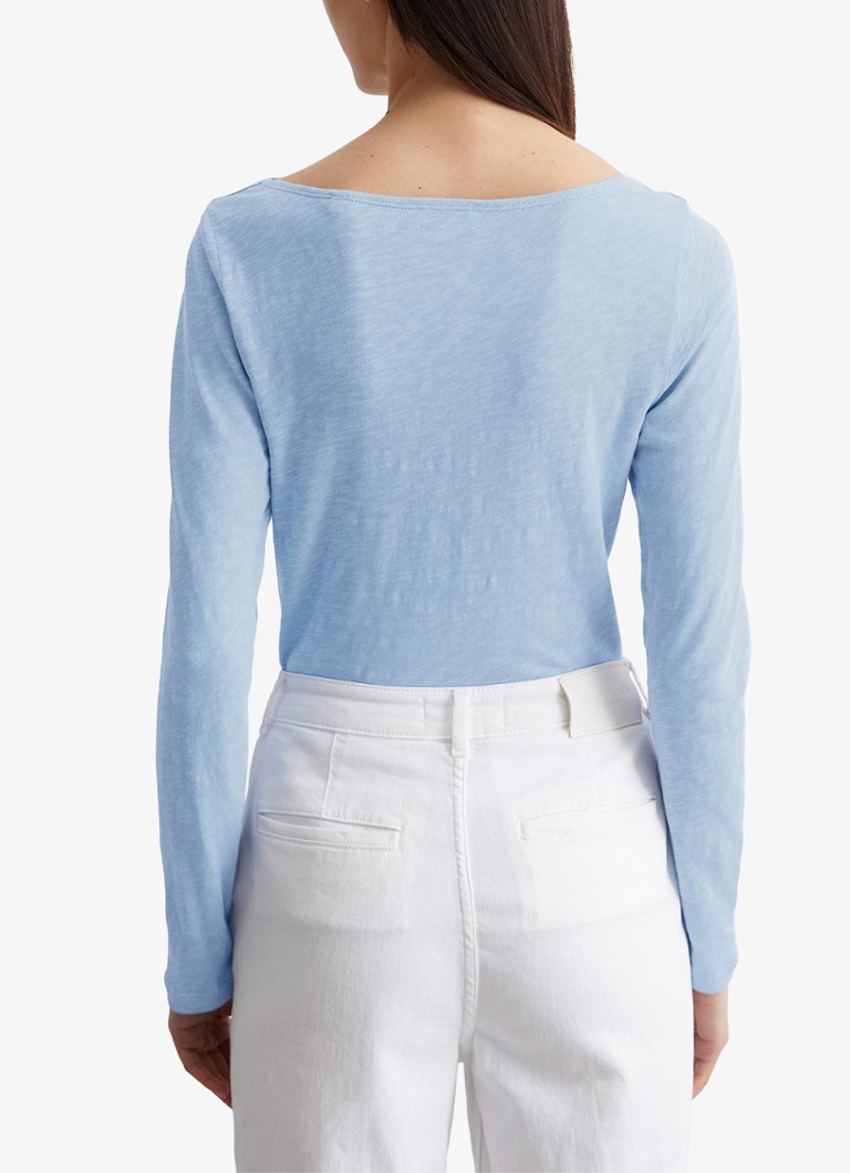 Tricou Marc O'Polo cu mânecă lungă și guler tip bateau din bumbac organic