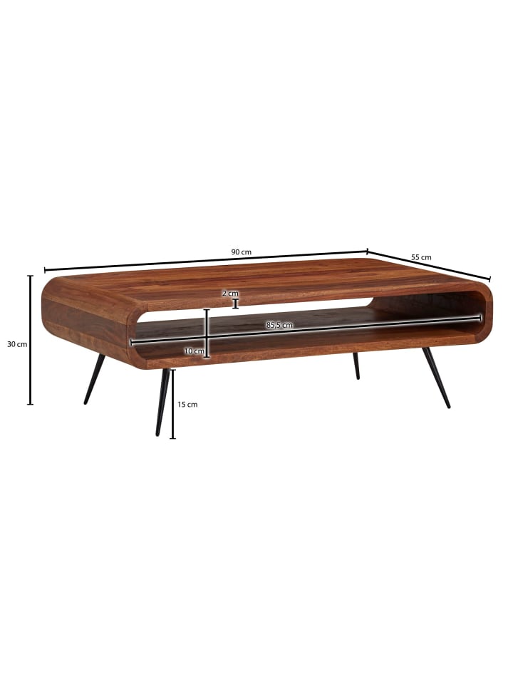 KADIMA DESIGN Couchtisch 90x55x30 cm Massivholz / Metall Sofatisch Eckig, günstig kaufen onesize