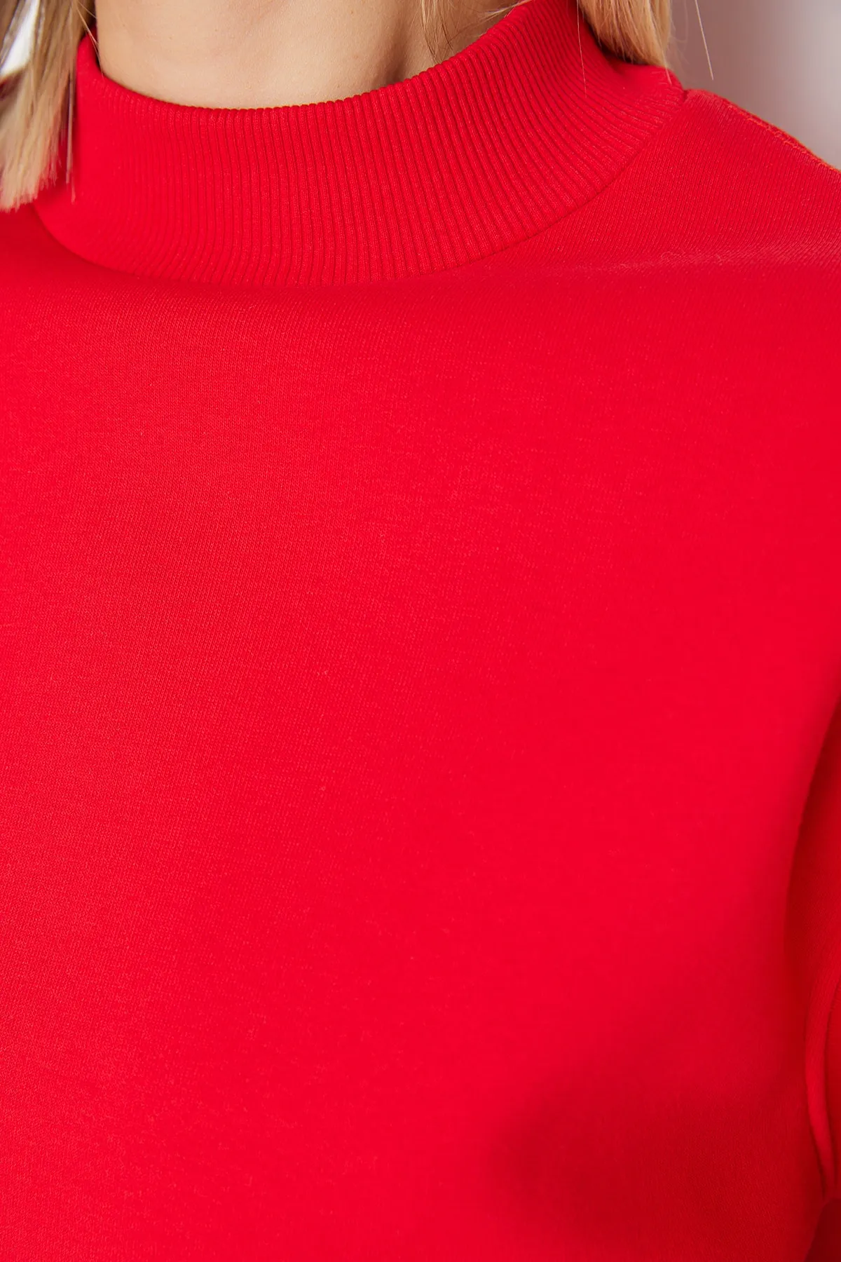 Trendyol Collection  Roter dicker Fleece-Innenstoff mit Stehkragen, entspannte/bequeme Passform, Strick-Sweatshirt TWOAW20SW0584