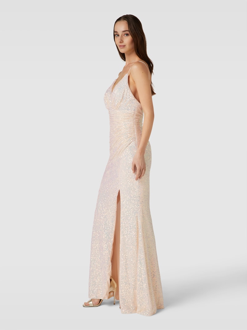 Abendkleid mit Paillettenbesatz in metallic beige