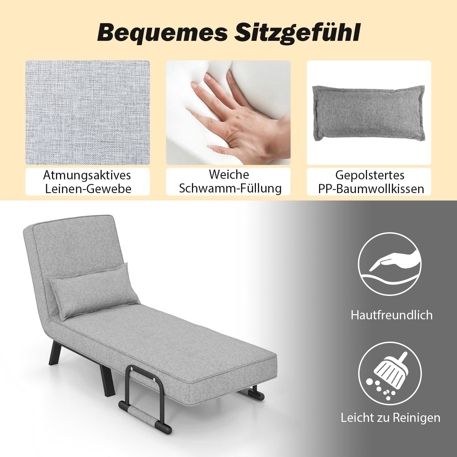 COSTWAY Schlafsofa, 4 in 1, klappbar, mit verstellbarer Rückenlehne, 150 kg