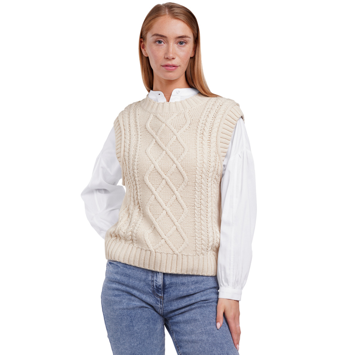 Damen Pullunder mit Zopfmuster