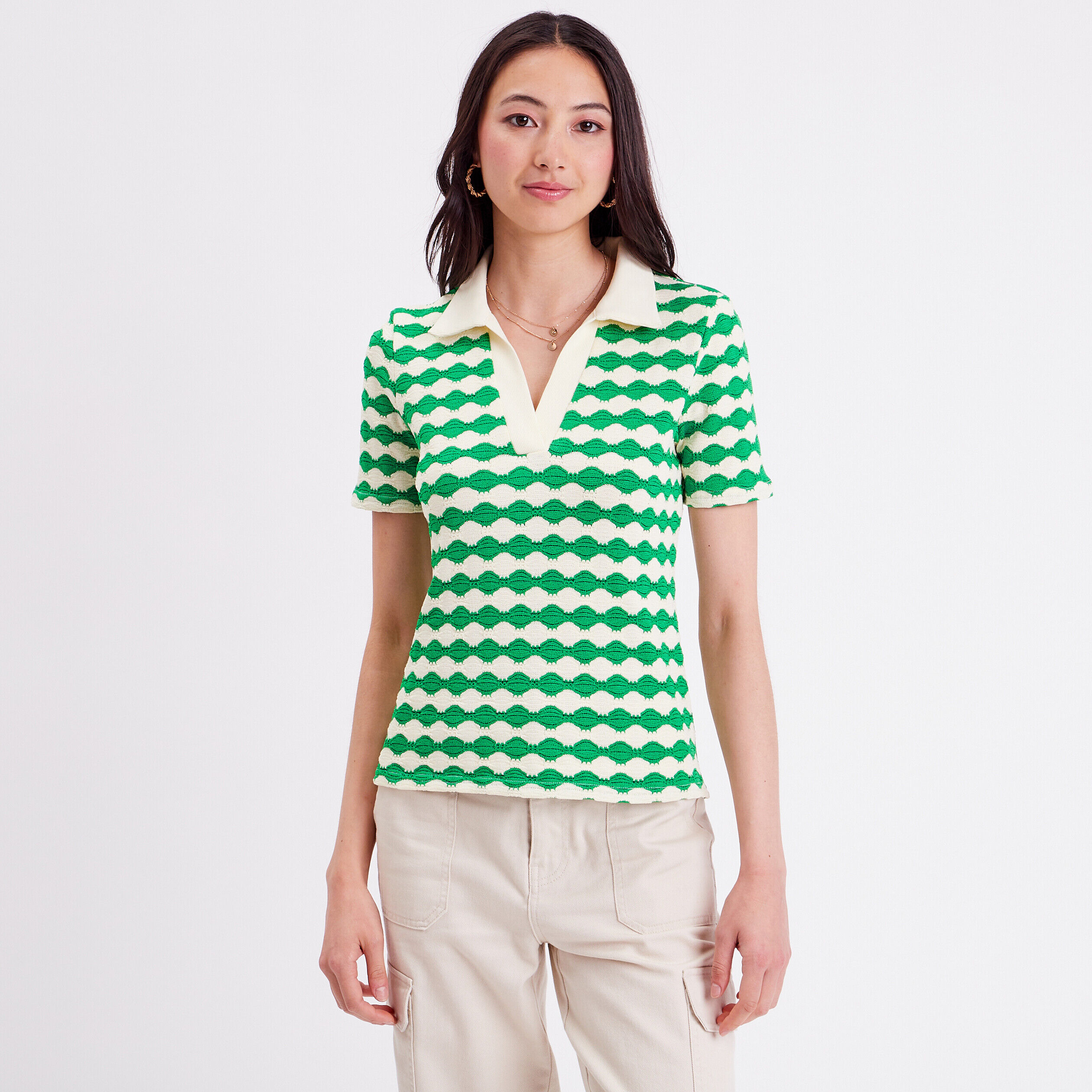 Polo manches courtes vert femme | Cache Cache