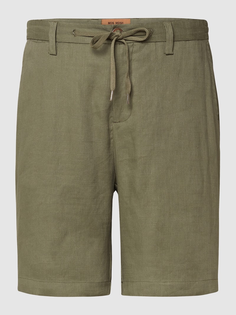 Leinenshorts mit teilelastischem Bund Modell 'Hunt Linen Shorts' in khaki