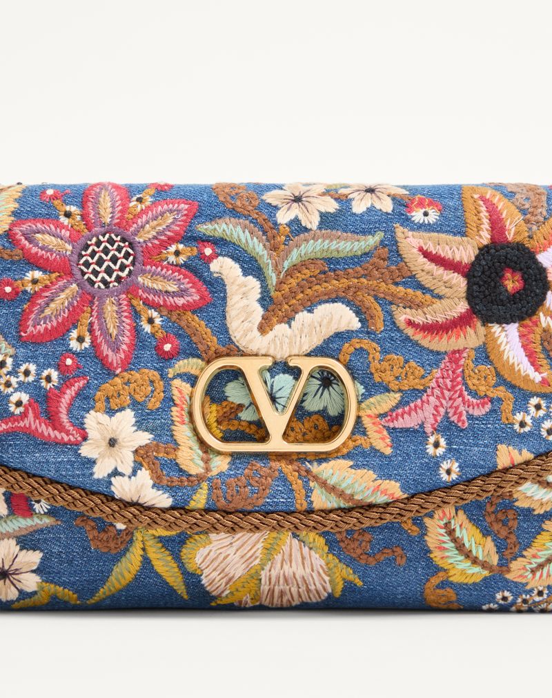 Valentino Garavani Devain lille broderet denim skuldertaske