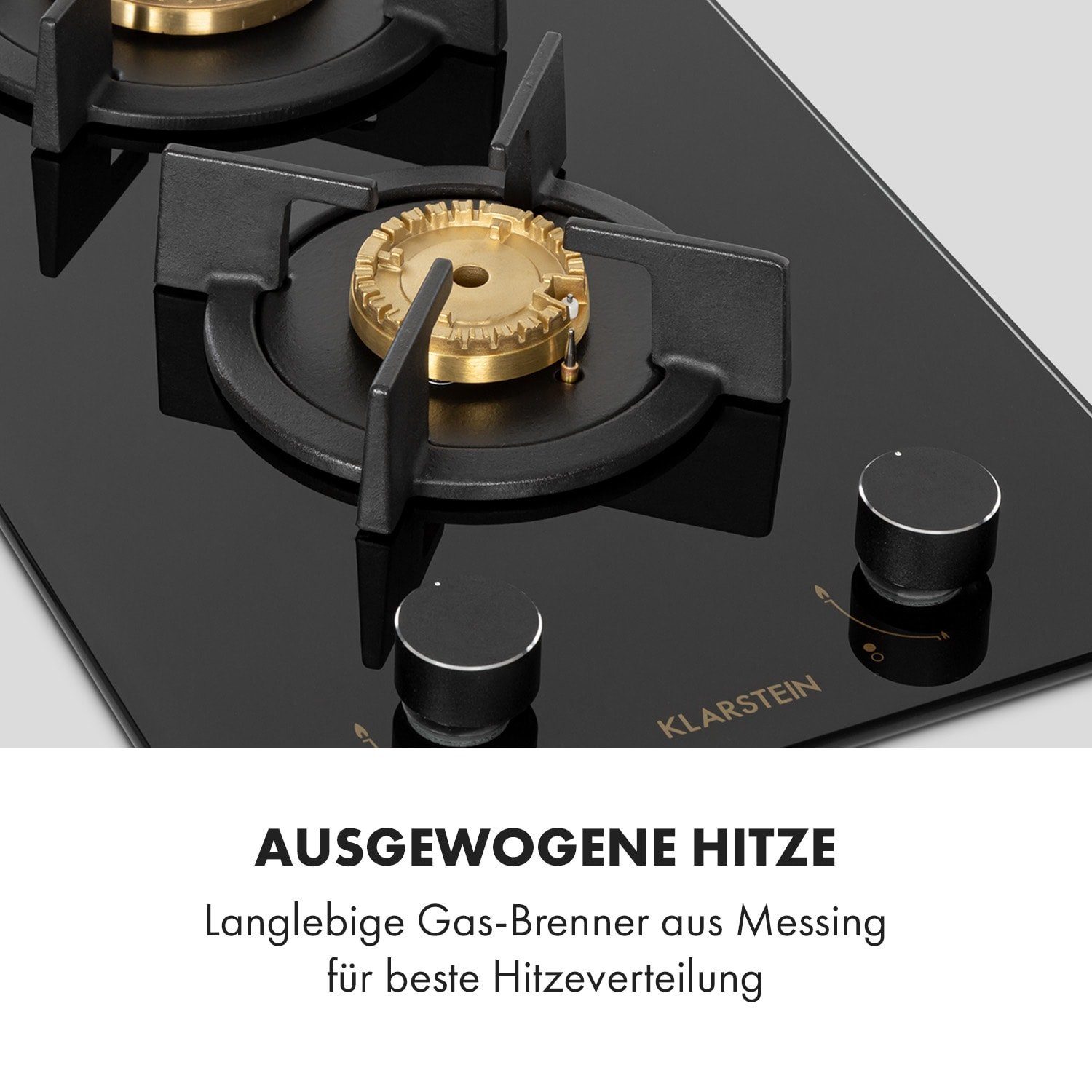 Klarstein Gas-Kochfeld Goldflame Domino Gaskochfeld 2-flammig Messing-Brenner Glaskeramik CP11-Goldflame-D, Einbau Gas Kochfeld 2 Platten Herdplatte Kochplatte Einbaukochfeld