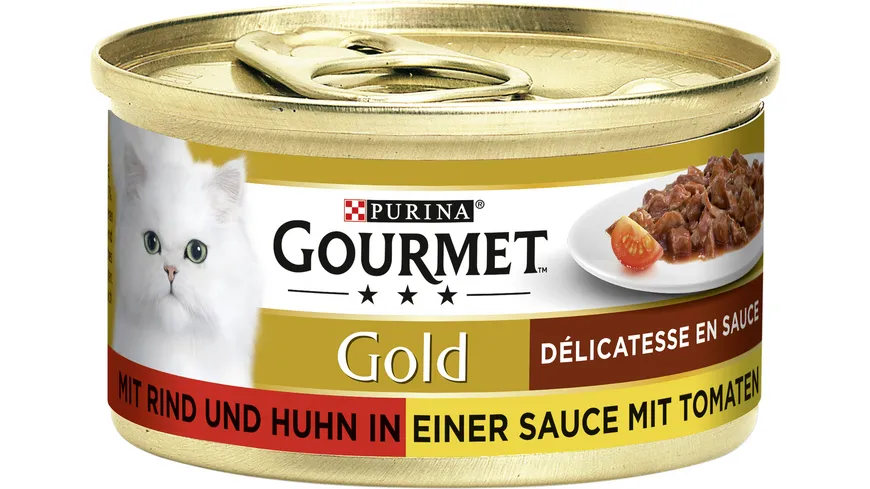 PURINA GOURMET Gold Délicatesse en Sauce mit Rind & Huhn in einer Sauce mit Tomaten 85 g