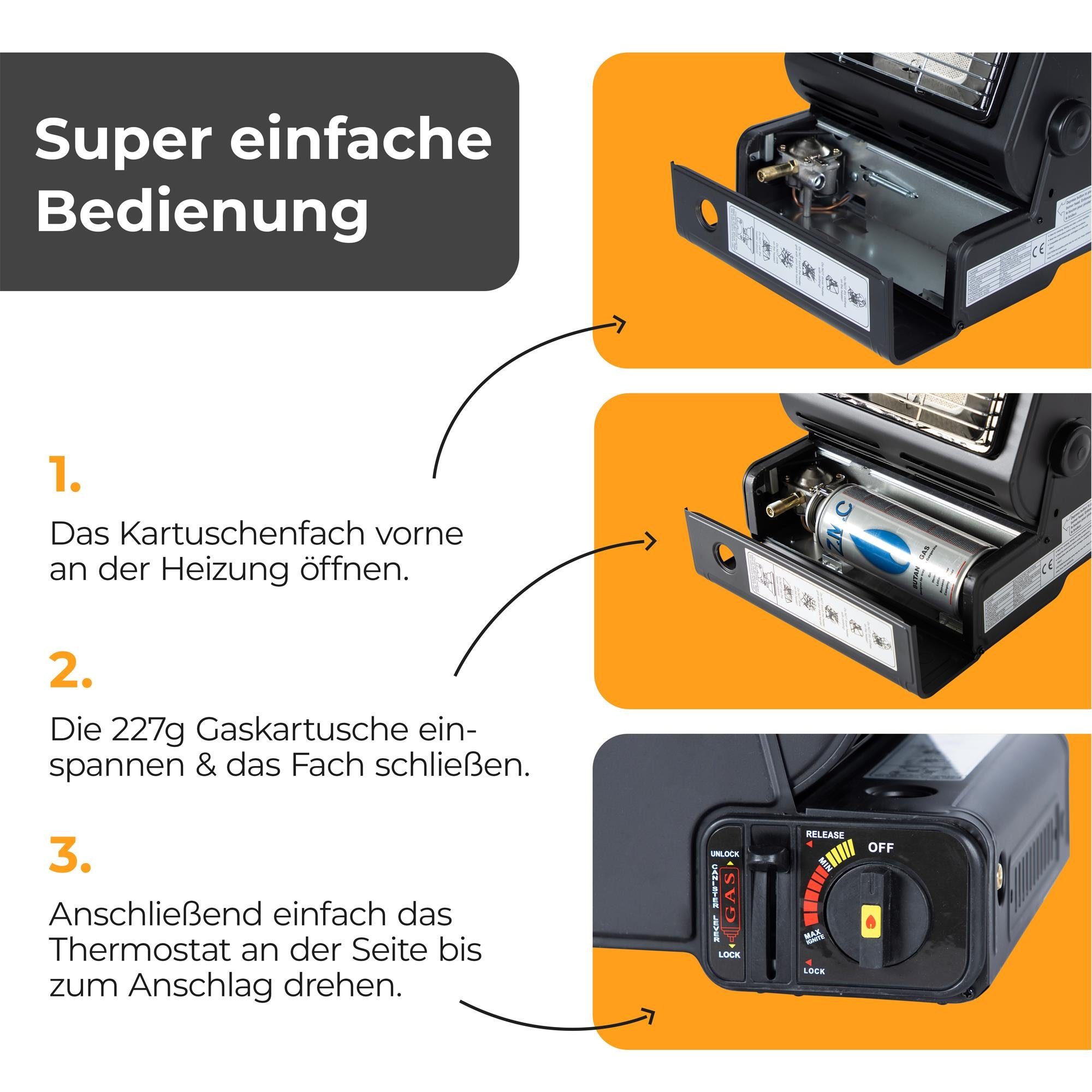 Z.M.C.GMBH Heizgerät 2in1 Tragbare Gasheizung + Camping Gas Kocher Heizung Heizstrahler, Gasheizung Keramik 1,3KW 1300 W Zeltheizung Campingheizer Gasstrahler