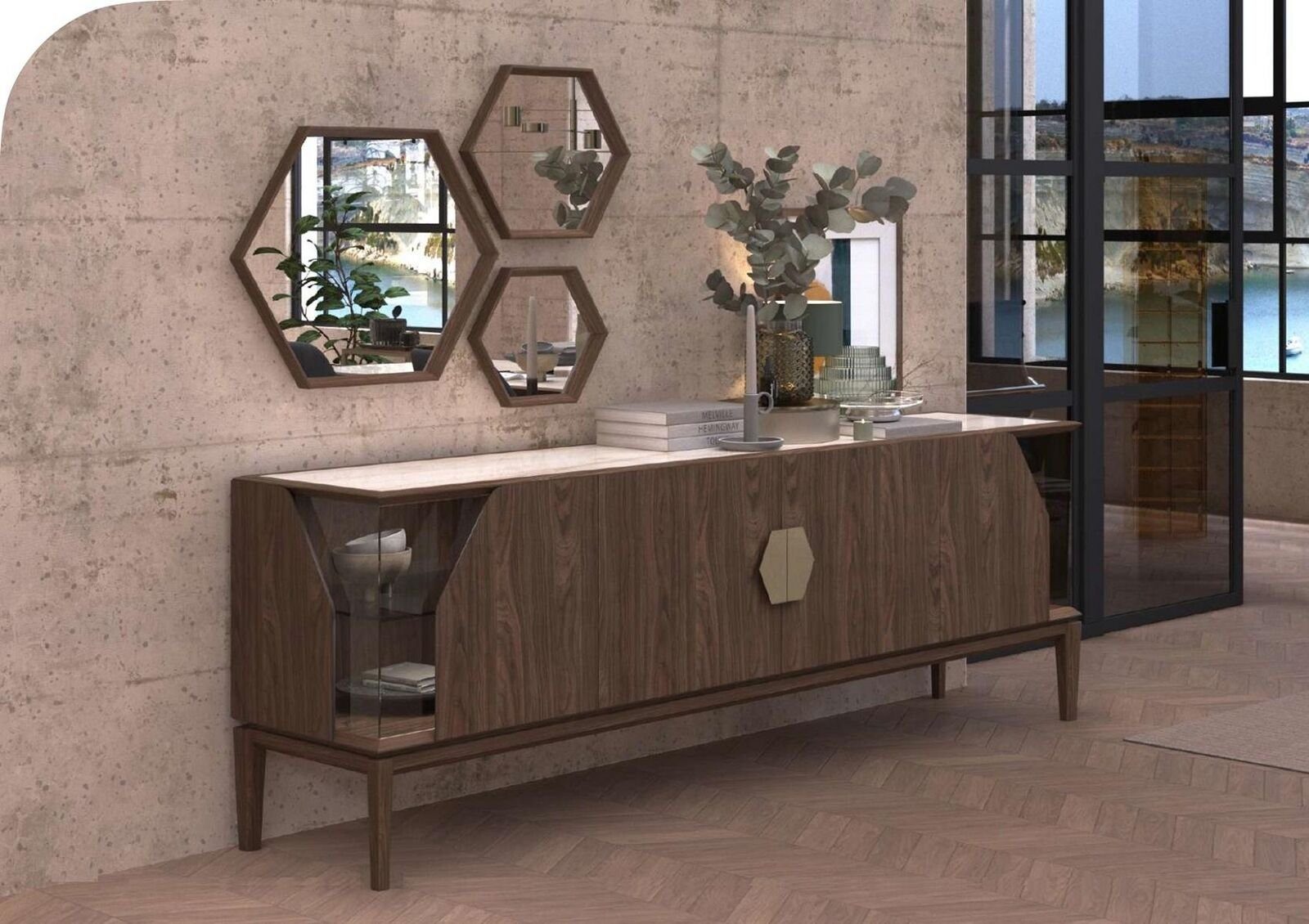 JVmoebel Esszimmer-Set Große Moderne Esszimmergarnitur Luxus Set Esstisch Stühle, (6-St., Esstisch, Anrichte, 4x Stühle), Made in Europe