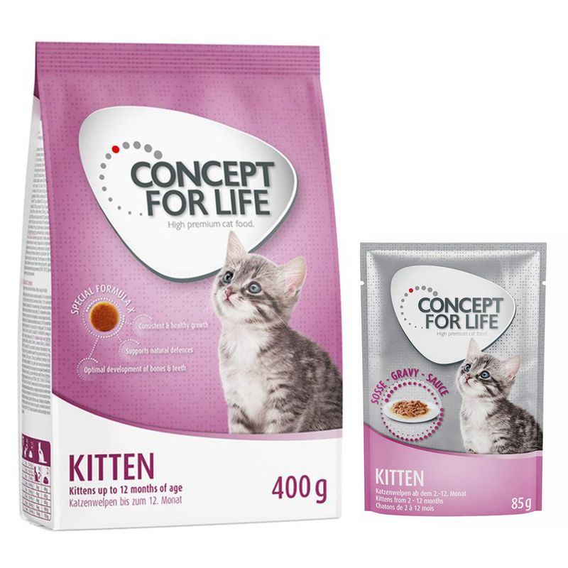 400 g Concept for Life Kitten Trockenfutter + 12 x 85 g Pouch