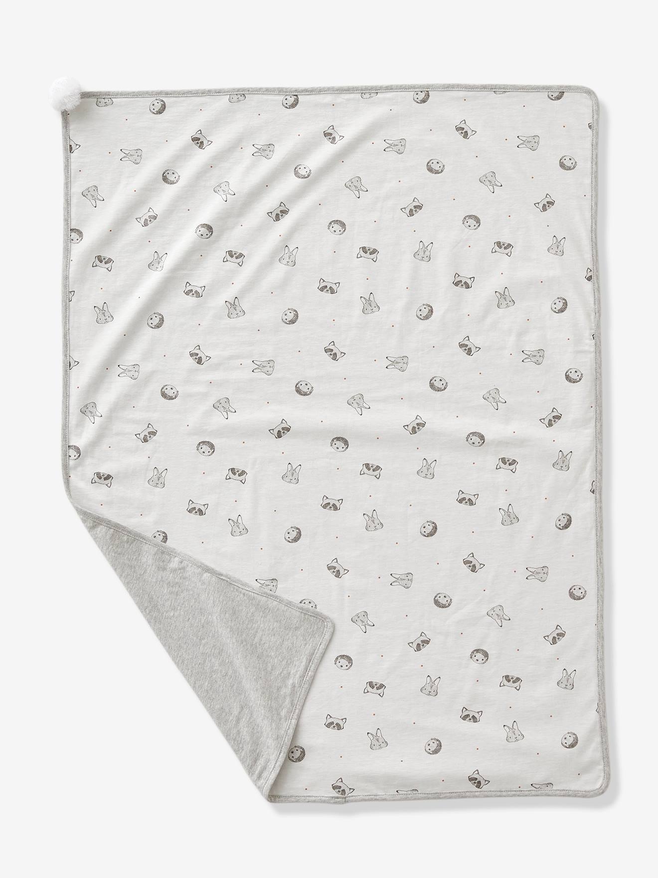 Couverture bébé en maille jersey coton bio* MINI COMPAGNIE écru / gris chiné