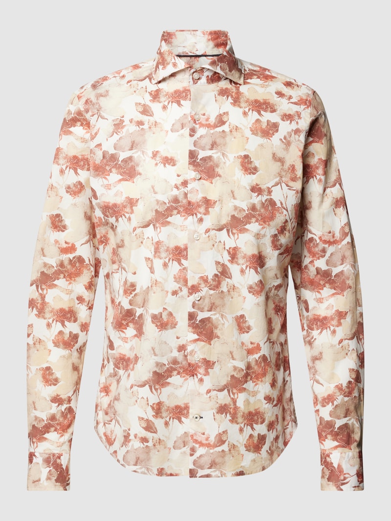 Slim Fit Business-Hemd mit Allover-Muster Modell 'Pai' in rostrot