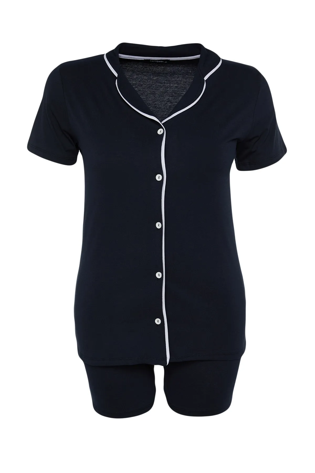 Trendyol Curve  Marineblaues Pyjama-Set mit gestrickter Paspelierung TBBSS22PT0220