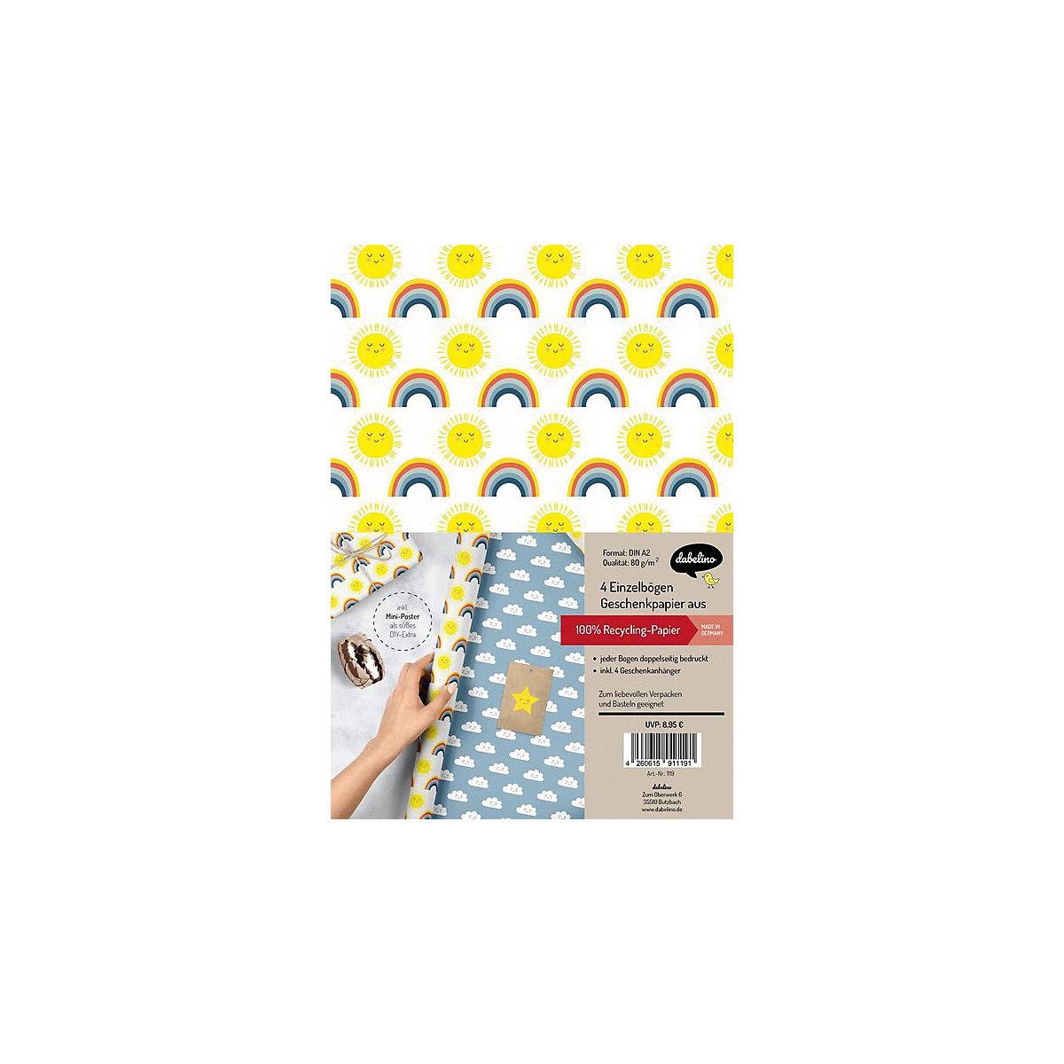 Geschenkpapier-Set: Regenbogen, Sonne und Wolken