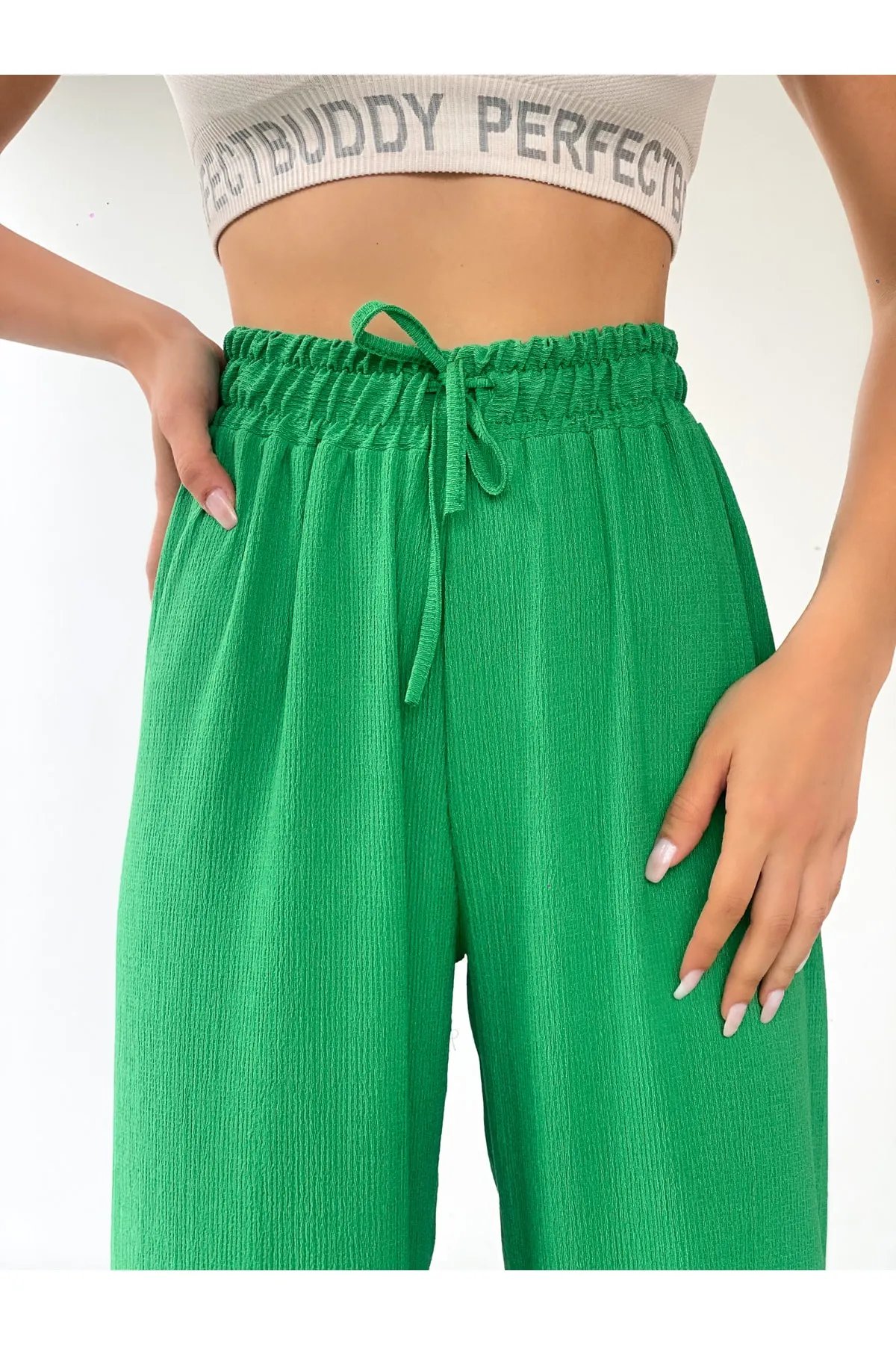 BEJNA  Grüne Palazzo-Hose mit elastischem Bund für Damen