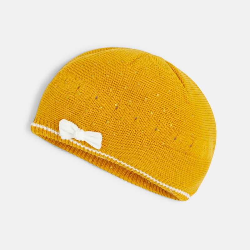 Béret en maille tricot jaune bébé fille